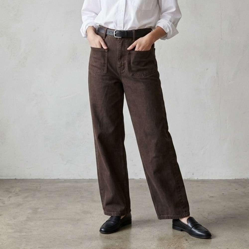 COS Womens Barrel Leg Pants 2 Dark Brown Patch Pocket High Waist Minimalist